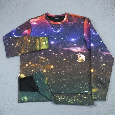 Diesel Sweater Mens XL Terry Fleece Pullover Side Zip Galaxy Nebula Sweatshirt - Image 1 of 4