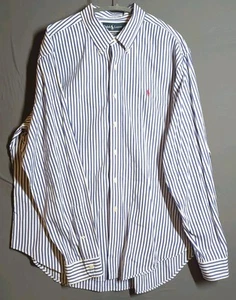 VTG Ralph Lauren Classic Fit Shirt Blue White Stripe Long Sleeve Size XL Y2K - Picture 1 of 10