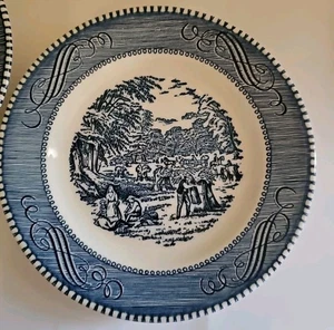 3 piatti pane blu Royal China Currier & Ives 6" - Foto 1 di 3