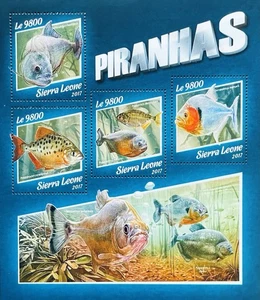 SIERRA LEONE PIRANHAS STAMPS SHEET MNH 2017 MARINE LIFE PIRANHA FRESHWATER FISH - Picture 1 of 1