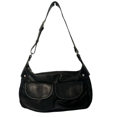 MAXX New York Purse Black Leather Shoulder Bag Pockets Zip Close Storage Silver - Image 1 of 4