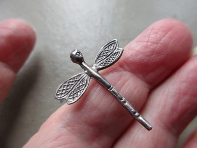 ANTIQUE VINTAGE RETRO OLD CUTE STERLING SILVER DRAGONFLY BUG FOB CHARM PENDANT - Image 1 of 4