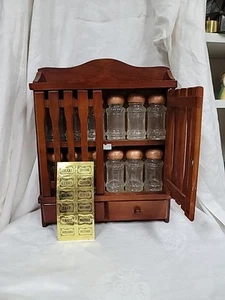 Vintage Mission Wood Spice Cabinet Rack Original 12 Glass Jars, Lids, Labels - Picture 1 of 8