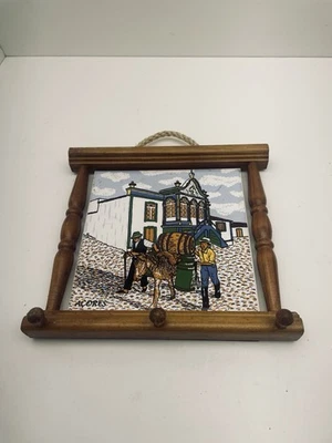 Vintage Acores Portugal Tile/wooden Wall Key Holder - Image 1 of 4