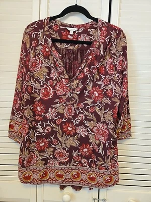 Top Lucky Brand Talla 1X Rojo Floral Cuello en V Manga 3/4 Informal Elastizado Talla Grande GU Foto 1 de 4