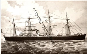 Vintage Lithograph Print – 19th Century Steamship & Sailing Vessel – Ocean Liner - Picture 1 of 2