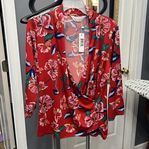 Allison Taylor Top Red Floral Tropical Coastal Island Gypsy Bohemian Women's XL - Foto 1 di 3