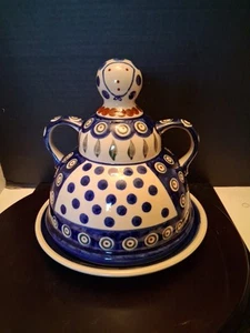 Vintage Boleslawiec Polish Pottery Cheese Lady Covered Cheese / Butter Dish - Picture 1 of 13