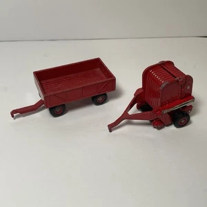 VINTAGE ERTL 1/64 SCALE FARM BARGE Wagon & International Hay Baler Die Cast RED - Picture 1 of 8