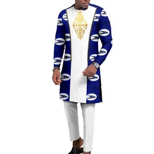 African Traditional Clothing for Men Embroidery Dashiki Print 2 Piece Suit - Picture 1 of 9