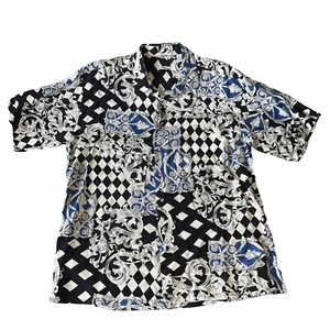 Vintage 80s Burma Bibas Men’s L Button Down Shirt 100% Rayon Bold Print - Bild 1 von 9