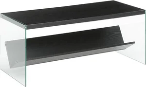40" Modern Storage Shelf Coffee Table in Black/Glass - Picture 1 of 7