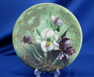 HALTERUNG WASHINGTON HANDGEBLASE GLASPLATTE MIT HANDBEMALTEN IRISBLUMEN - Bild 1 von 4