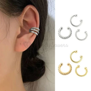 3pcs Set Ear Cuff Sterling Silver Round Cubic Zirconia Ear Cartilage Clip On UK - Picture 1 of 20