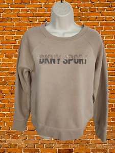 DKNY SPORT SMALL MOCHA SWEATER JUMPER CASUAL TRACK TOP DIAMONTE LOGO CREW WOMENS - Picture 1 of 5