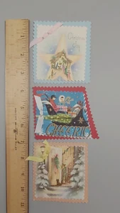 3 kleine Vintage Papier Weihnachts Geschenkanhänger / Weihnachtskarten 1940-50er / unbenutzt - Bild 1 von 8