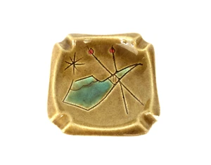 Mid Century Accent Ashtray Glazed Starburst Abstract Pipe Design 3.75" - Picture 1 of 4