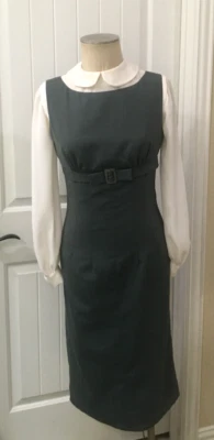 Vestido jumper vintage estilo década de 1950 mistura de lã com laço e fivela vintage imperdível! - Imagem 1 de 4