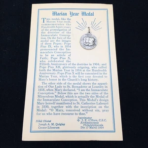Vintage!! 1954 Marianisches Jahr historische katholische Medaille Drei Pius auf Karte • KOSTENLOSER VERSAND!! - Bild 1 von 4