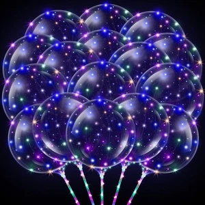 50 Pack LED Light Up BoBo Balloons 20" Party Birthday Transparent Bubble Balloon - Picture 1 of 1