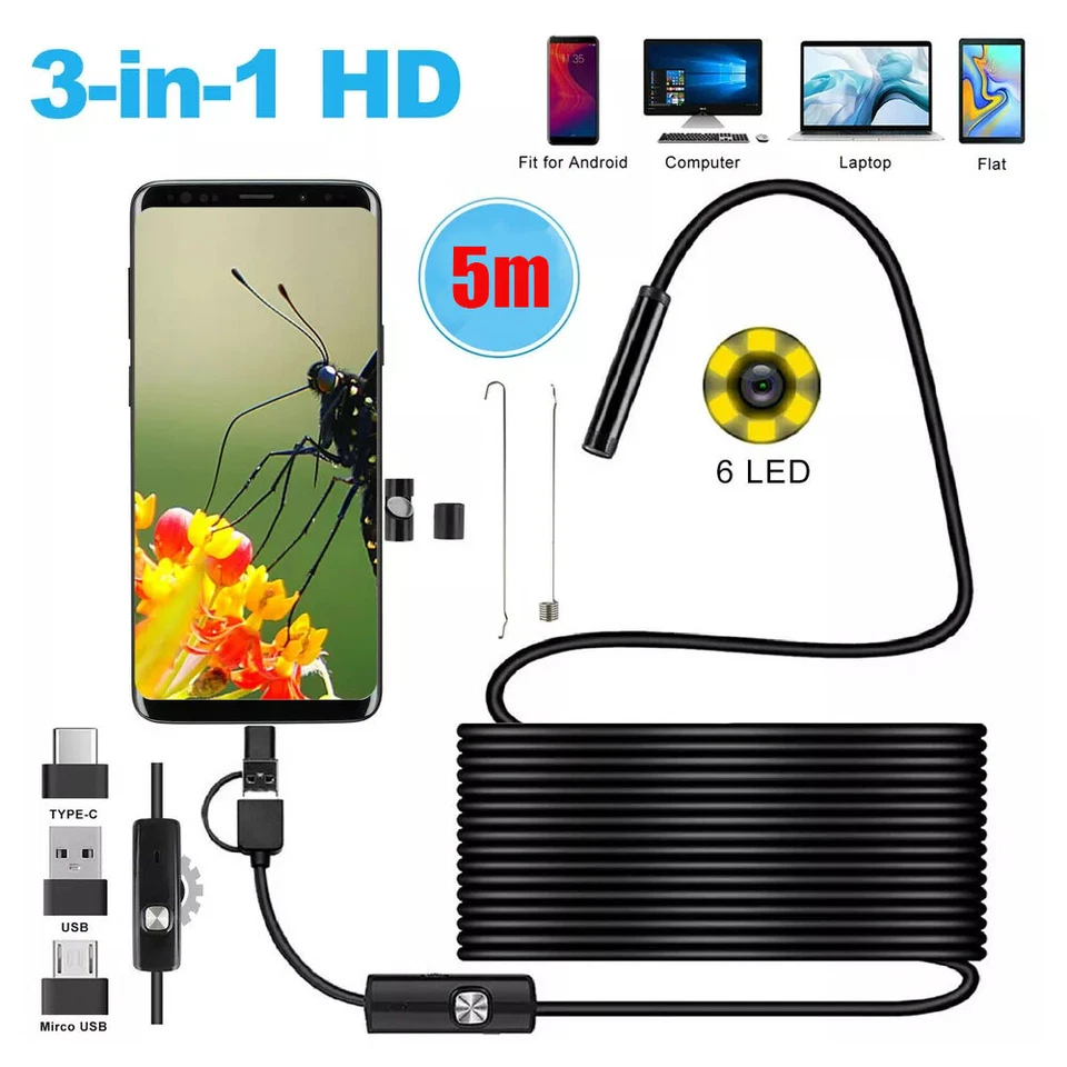 1.3mp HD USB Type C Endoscope Borescope Inspection Camera for Android Windows