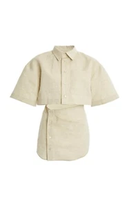 Neu mit Etikett Jacquemus Arles ausgeschnittenes Minikleid Größe 42 beige Baumwollleinen - Bild 1 von 10