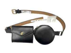 Michael Kors Women S/M Belt Black Coins Pouch Set Silver Buckle 556274 $135 NWT - Picture 1 of 7