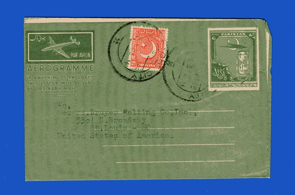 PAKISTAN TO USA, AEROGRAM, 1957 - Image 1 of 1