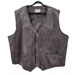 Duke Haband Mens Sz 4XL Western Brown Genuine Leather Patchwork Vest Cowboy - Picture 1 of 13