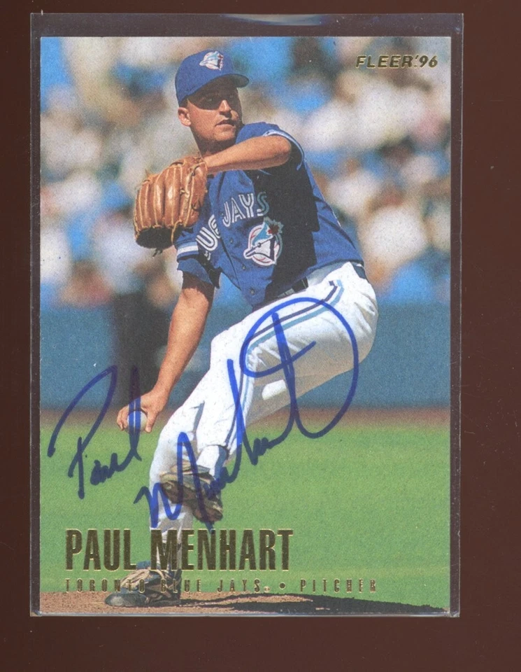 1996 Fleer PAUL MENHART Signed Card autograph auto BLUE JAYS - Image 1 of 1
