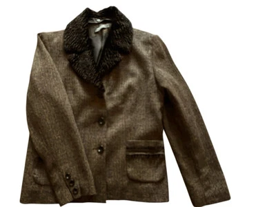 Blazer Tribal Para Mujer Talla L Marrón Tweed 3 Bttn Extraíble Imitación Piel Cuello PolyX Foto 1 de 4