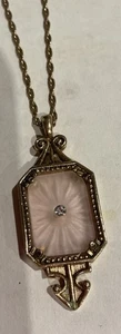 Vintage AVON 70’s Frostlights Pink Campher Glass Victorian Necklace Pendant 17” - Bild 1 von 7