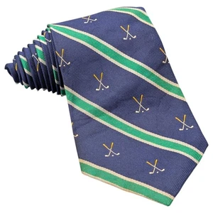 Polo Ralph Lauren Tie 56" Blue Green Striped Golf Clubs Silk Necktie Made Italy - Picture 1 of 9