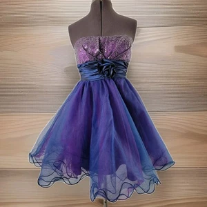 Sprachloses festliches Kleid Pailletten Tolle Tutu trägerlos Junior 3 Minikleid neu mit Etikett - Bild 1 von 11