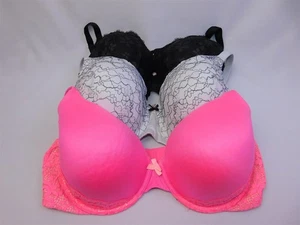 3 VICTORIAS SECRET Dream Angels Demi Bras Size 38D DD DDD Pink Black White - Picture 1 of 12