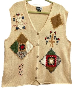Vintage Beldoch- Popper Christmas Vest Women’s Size 2X Crochet, Embroidery - Picture 1 of 8