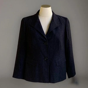 Chaqueta Blazer Lafayette 148 Lana Virgen Chaqueta 16 Azul Marino Estampado Dinero Antiguo - Imagen 1 de 9