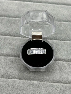 Diamonique 925 Silver 20s Deco Revival Channel Baguette CZ Diamond Eternity Ring - Image 1 of 4