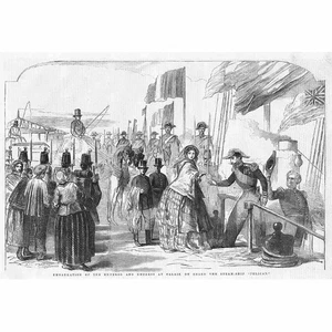 CALAIS Embarque del Emperador y Emperatriz en el Pelícano - Impresión Antigua 1855 - Imagen 1 de 1