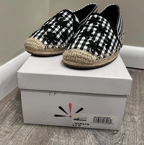 Isaac Mizrahi Black Gingham Embroidery Marilyn Slip On Espadrille Flats 8.5 NEW - Picture 1 of 11