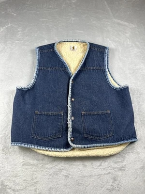 Chaleco Carhartt De Colección Para Hombres Grande Años 70 Azul Denim Sherpa Forrado A Presión EE. UU. Foto 1 de 4