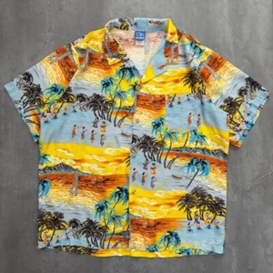 Vintage OP Ocean Pacific Yellow Beach Hawaiian Collared Button Down Shirt - Picture 1 of 6