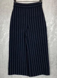 ZARA Black White Striped Wide Leg Cropped Coulotte Pants Women's Size L - Picture 1 of 6