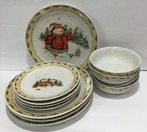 Target Home Stoneware Christmas Snowman Dinnerware Set Debbie Heron 12pc Serves4 - Picture 1 of 9