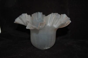 Antique Ruffled Ice Chip Crystal Art Glass Light Slip Shade # 2 - Picture 1 of 4