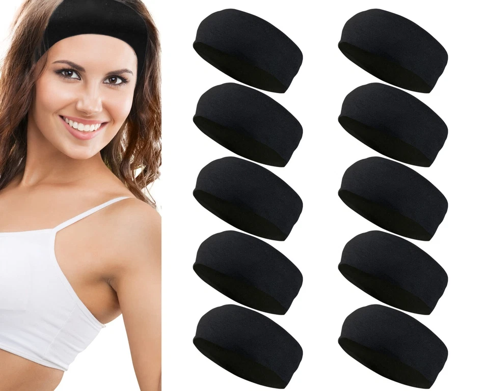 Styla Hair 10 Pack Stretch Headbands Non-Slip Head Wraps Great for Sports Black - Image 1 of 1