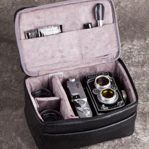 Real Leather Camera Bag Insert Case For Canon Nikon Leica Rolleiflex Hasselbald - Picture 1 of 18