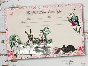 Set of 4 Alice In Wonderland Invitations - Picture 1 of 2