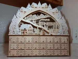 Wooden Advent Calender Light Up People Sleighing Train Snowman - Picture 1 of 9