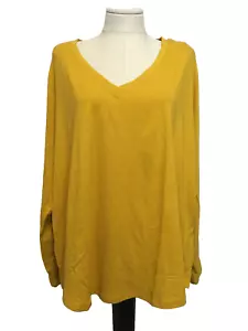 TERRA & SKY SEMI-FITTED V-Neck Stretch Dk. Yellow Long Sleeve T-Shirt Sz 0X* - Picture 1 of 9